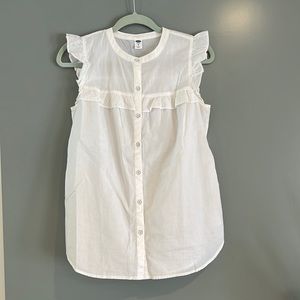 Old Navy White Button Up Tank with Ruffle Trim